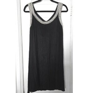 Foley Natural Pearls Beaded Neckline Black 100% Silk Sleeveless‎ Dress S Dress